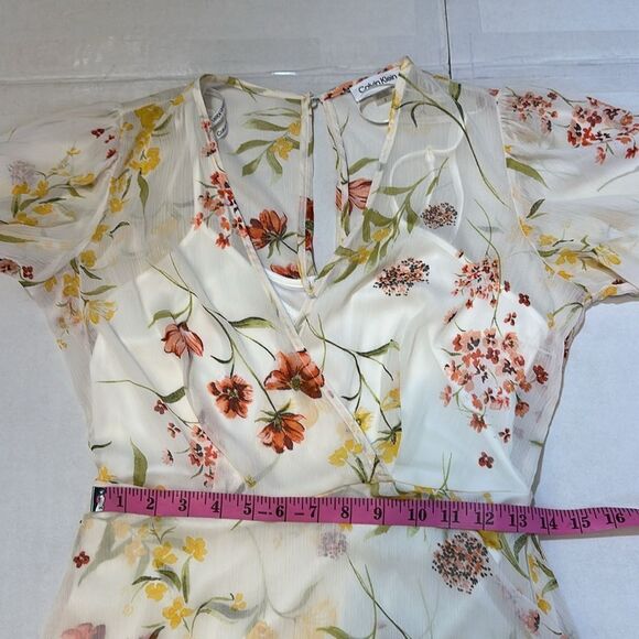 NEW Calvin Klein women’s puff sleeve v-neck floral ruffle overlap dress size 2 - Picture 14 of 14